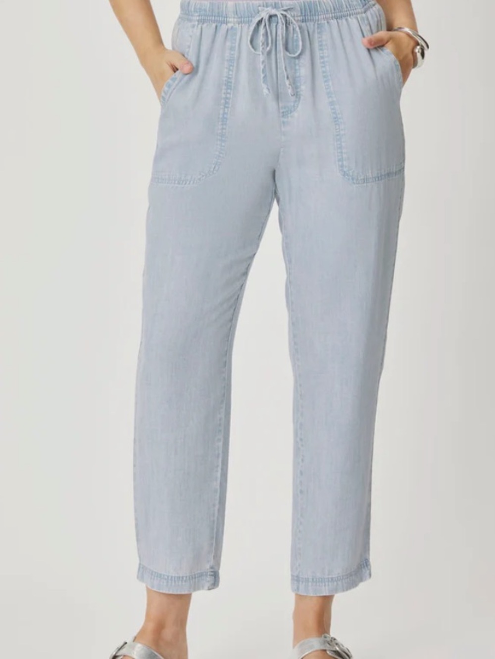 Splendid Angie Bleached Indigo Straight Leg pant W/ Drawstring Waist Sz Large